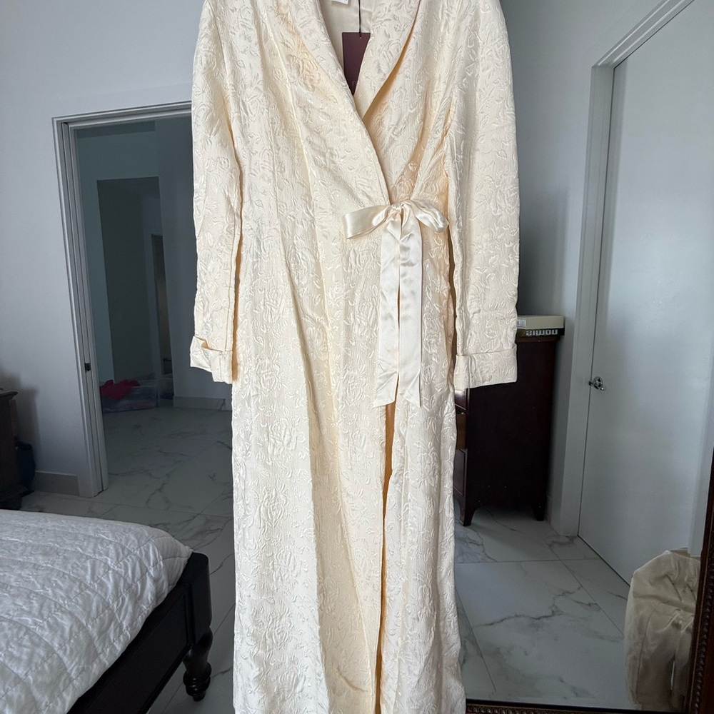 Frette Silk Wool Cream Floral Patterned Robe New